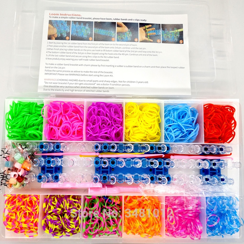 10000PC Loom Rubber Band Bracelet Box Sets DIY Toy Silicone Elastic Bands Rainbow Knitting Loom Tool Accessories With Toy Box