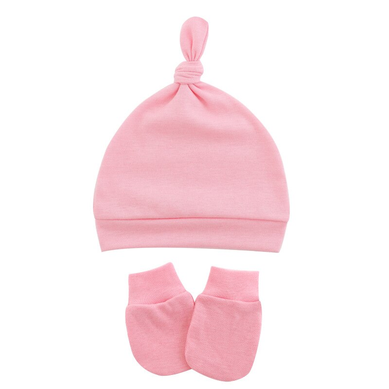 Chapeau de -né avec gants, Bonnet en coton, pour filles et garçons, accessoires pour nourrissons et tout-petits: 9