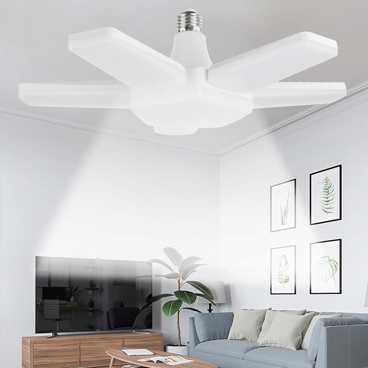 100W Garage Lamp Vervormen Licht Opvouwbare Fan Blade Led Hanglamp E27 Lamp 360 Graden Hoek Verstelbare Plafondlamp AC110-265V