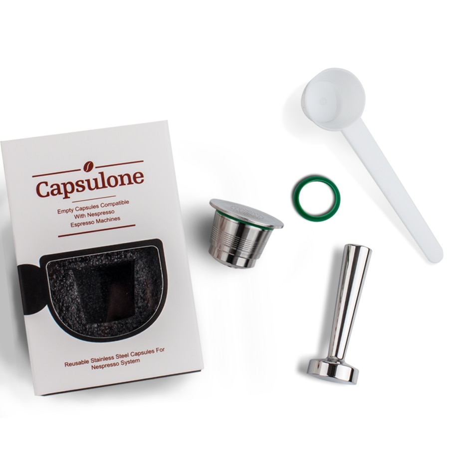Capsulone/STAINLESS STEEL Metal capsule compatible for nespresso coffee Machine Refillable Reusableand coffee capsule and tamper