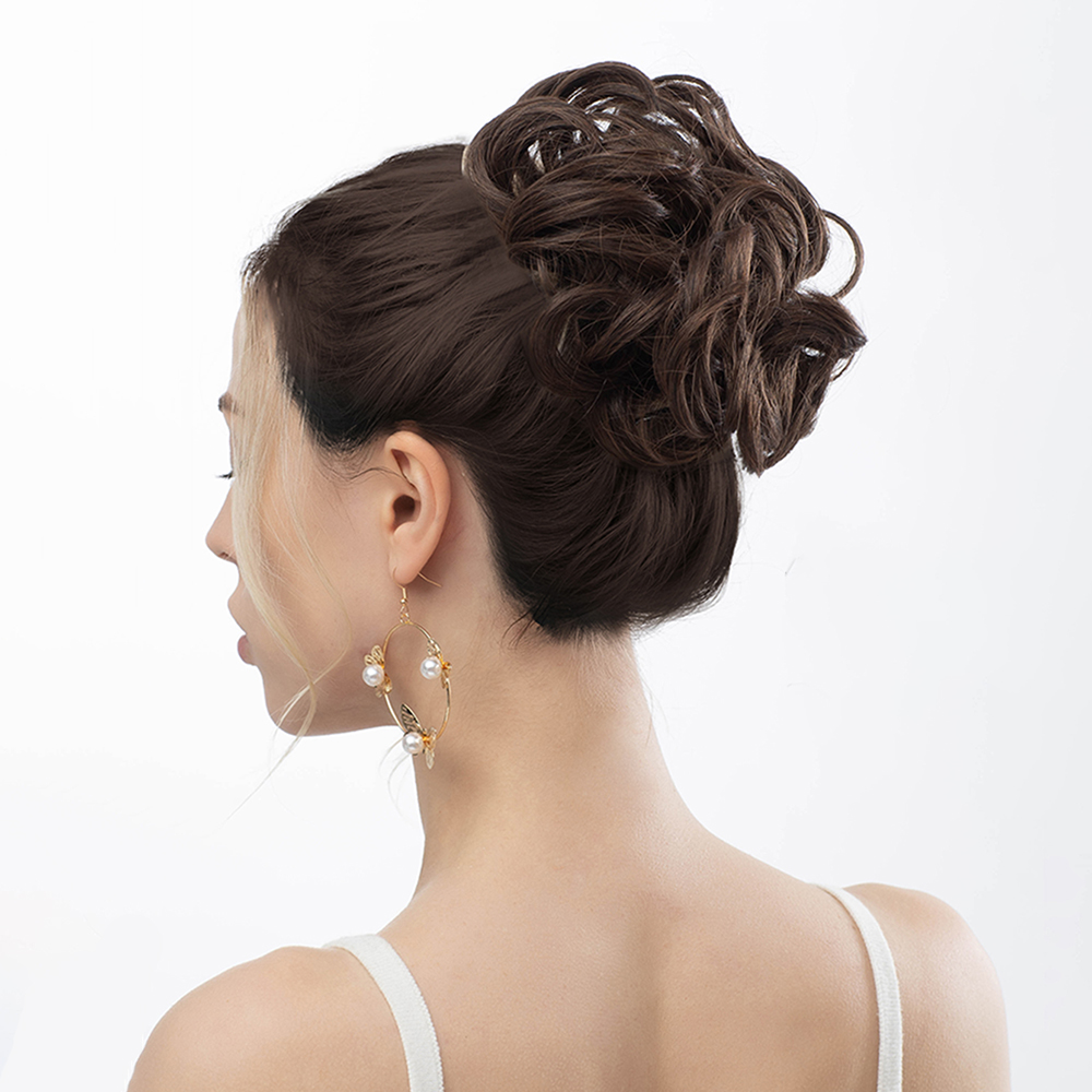 Extensiones de moño de pelo sintético para mujer, coleteros de pelo rizado desordenado, moño negro, Donut, piezas Updo para uso diario en fiestas