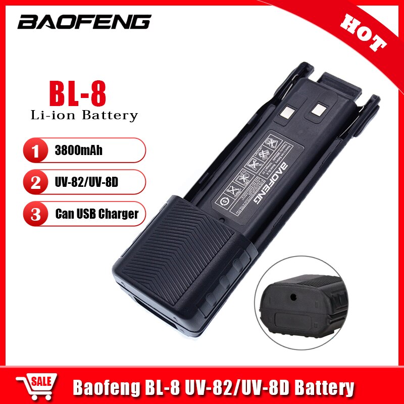 Batteria di UV-8D 3800mAh BL-8 Li-ion per Baofeng Walkie Talkie UV82 UV8D Raido accessori USB opzionale o carica auto