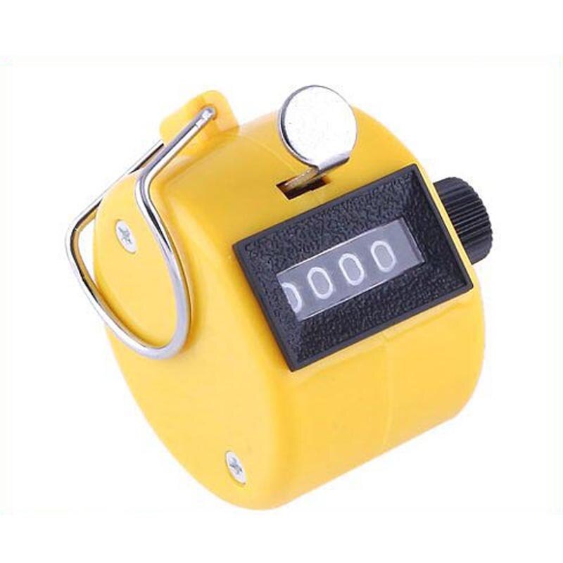 Handleiding Clicker 4 Cijferig Nummer Tellers Plastic Shell Hand Vinger Display Handmatige Telling Tally Clicker Timer Voetbal Golf Teller: YELLOW