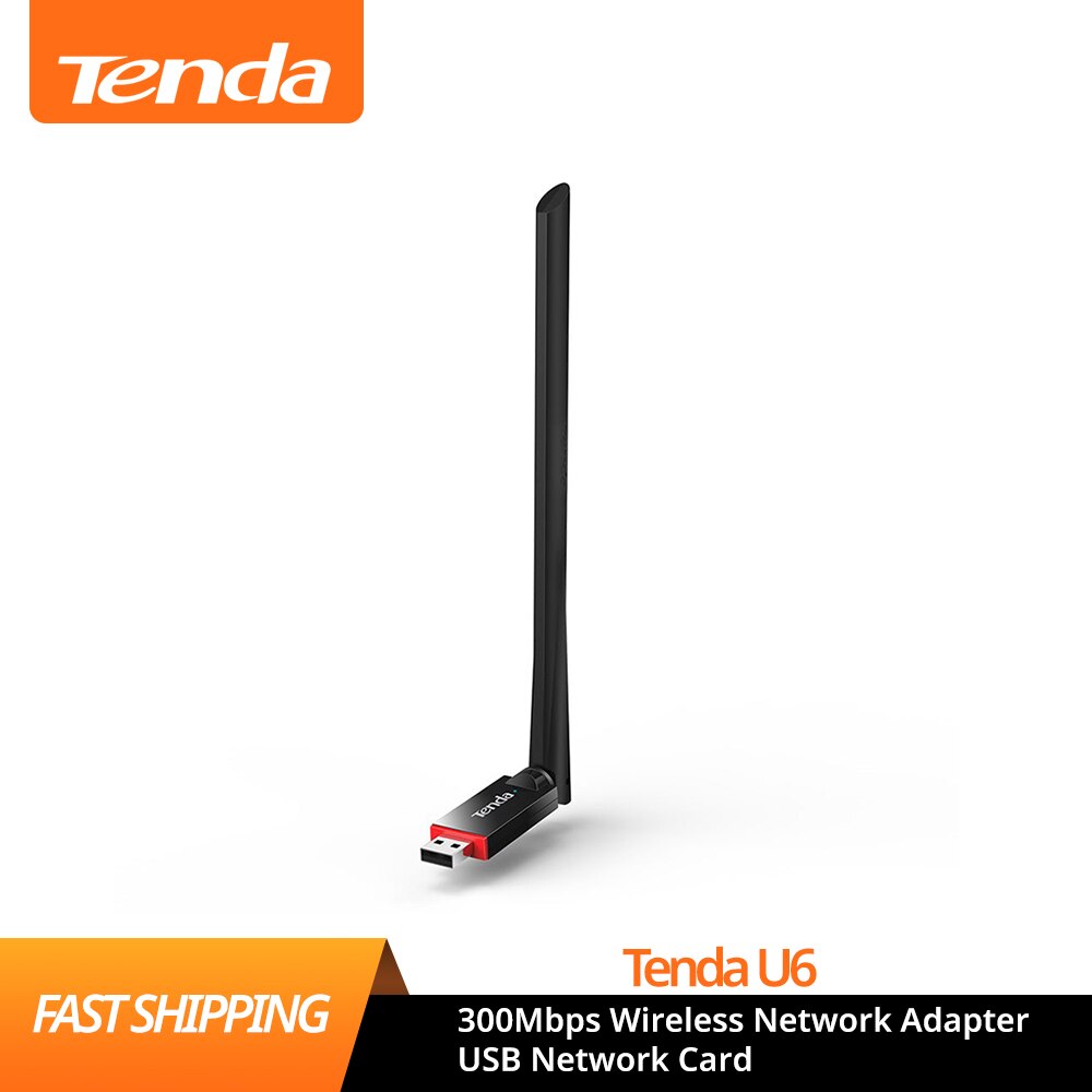 Tenda U6 300Mbps Wireless Network Adapter USB Network Card, Portable Wi-Fi Hotspot, 1*6dBi External Antenna, Station/SoftAP Mode