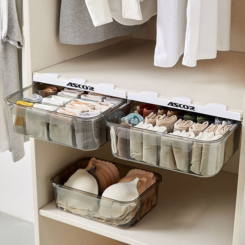 Organisateur Suspendu Pour Sous-vêtements - Tiroir Coulissant Blanc - Dimensions 25x38x12cm - Parfait Pour Placard, Tiroir Ou étagère