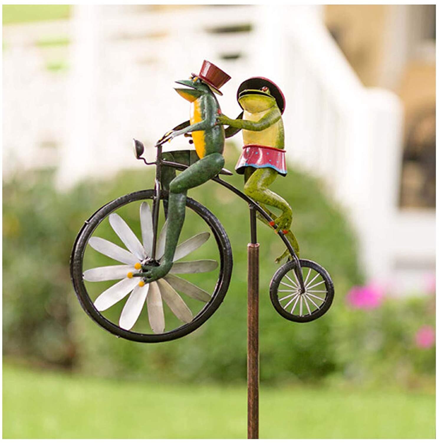 Vintage Fiets Wind Spin Kikkers Op Een Vintage Fiets Tuin Decoratie Kikker Tuin Standbeeld Tuin Yard Kikker Verfraaien Ornament: Without Pole