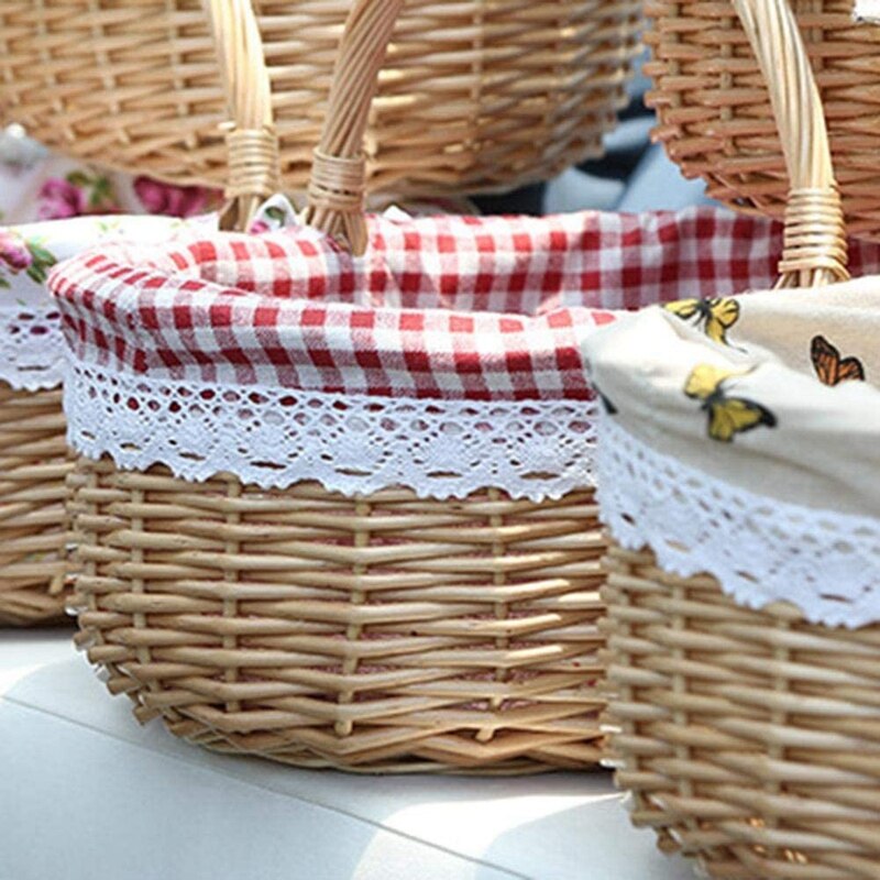 2X Wicker Basket Baskets Empty Oval Willow Woven Picnic Basket With Handle Wedding Basket Small
