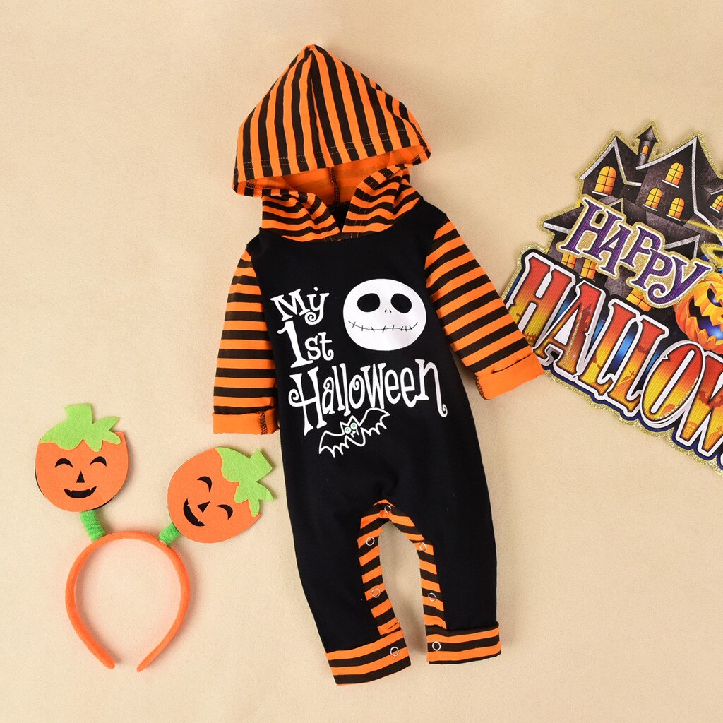 0-18m baby tøj toddler spædbarn baby drenge piger hætteklædt brev romper jumpsuit halloween outfits overalls детские вещи
