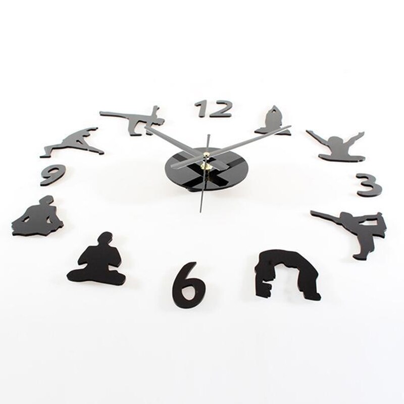 Yoga bricolage horloge murale méditation silencieuse Action combinée acrylique miroir autocollant Mural suspendu montre horloges chambre salle de danse décor