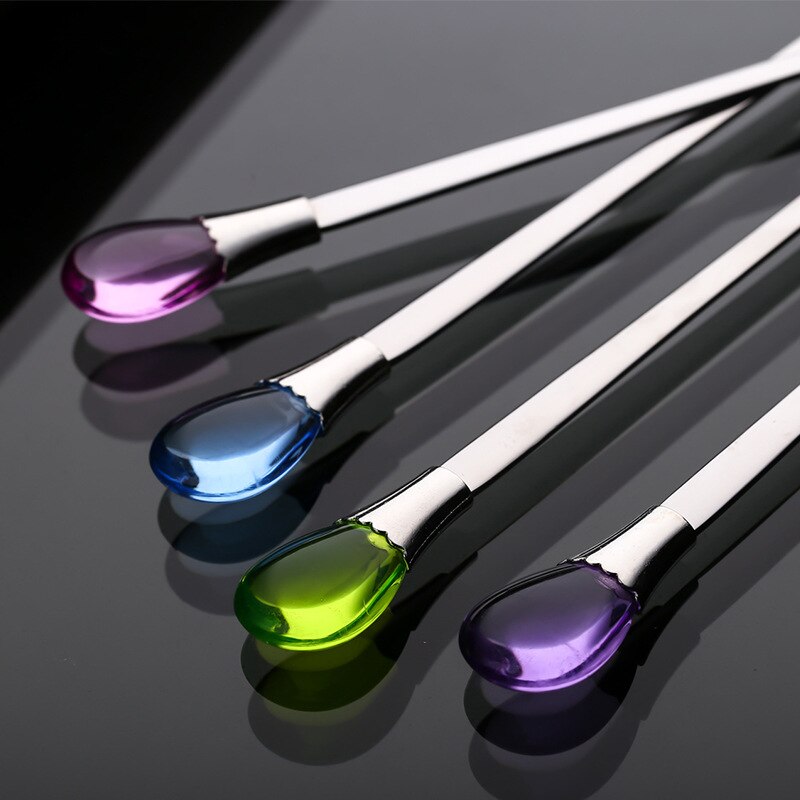 1pc skedar vattenformad sked med långa handtag i rostfritt stål glass te kaffeskedar bestick