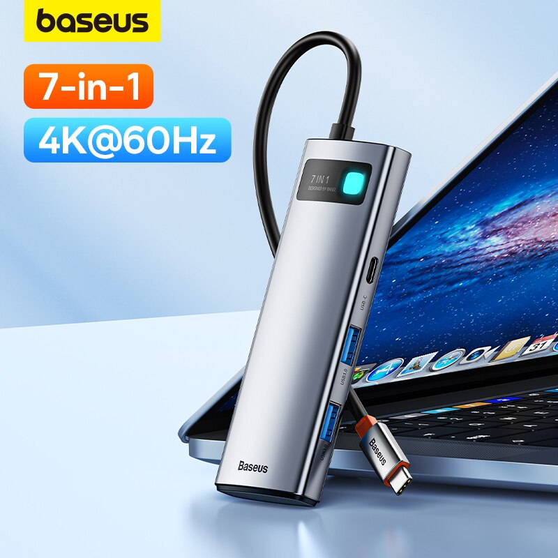 Baseus 7-in-1 Gen 2 USB C HUB 4K @ 60Hz HDMI 3 * USB 3.0 PD 100W Type C poort SD/TF kaartlezer voor Macbook iPad M2 M1 stoomdek