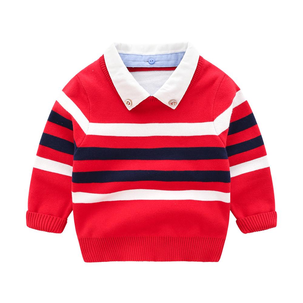 Forår efterår vinter år jul turndown krave strikket skole farve patchwork baby børn drenge stribede trøjer  yx0: Rød / 4t