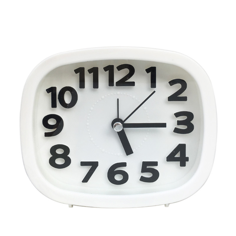 Round Alarm Clock Simple Style Wake Up Table Clock Square Silent Desk Clocks Snooze Portable Travel Alarm Clock Battery Powered: square white