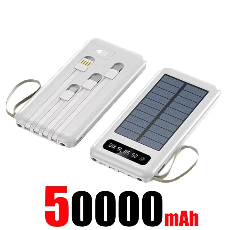 500000 mAh zonne-energiebank Snel opladen Powerbank Draagbare mobiele krachtzaklamp met hoge capaciteit Ingebouwde batterij met 4 kabels: Goud