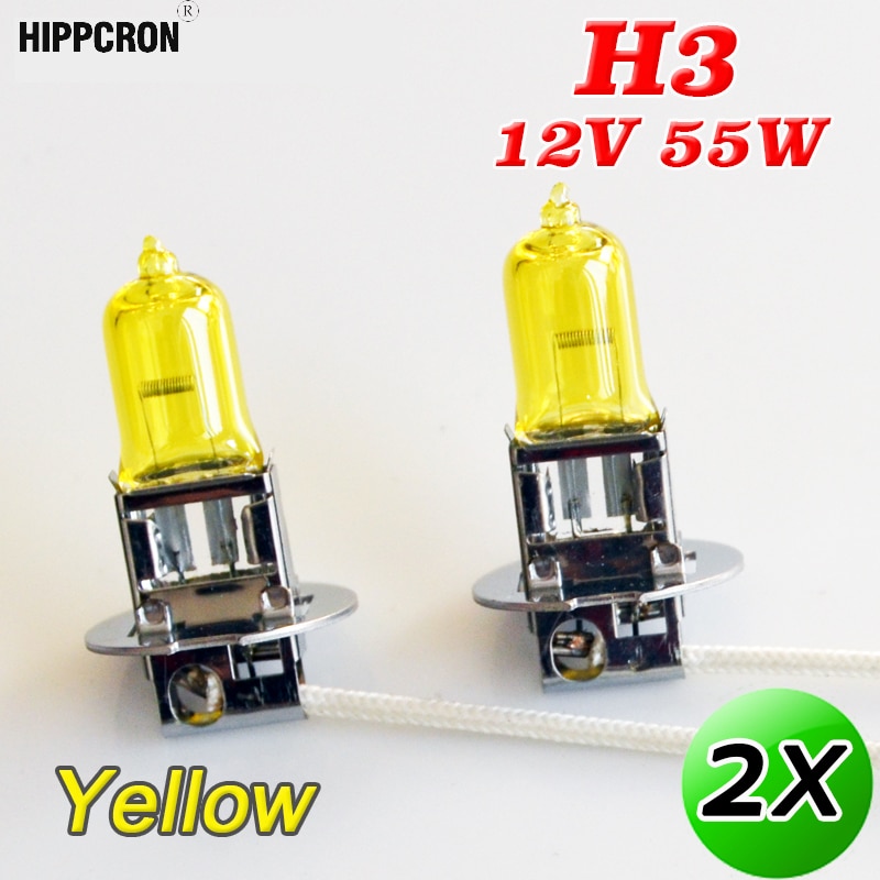 Hippcron 2 stk  h3 halogenlampe gul 12v 55w 3000k xenon lyst kvartsglas bil tågelygte autopære