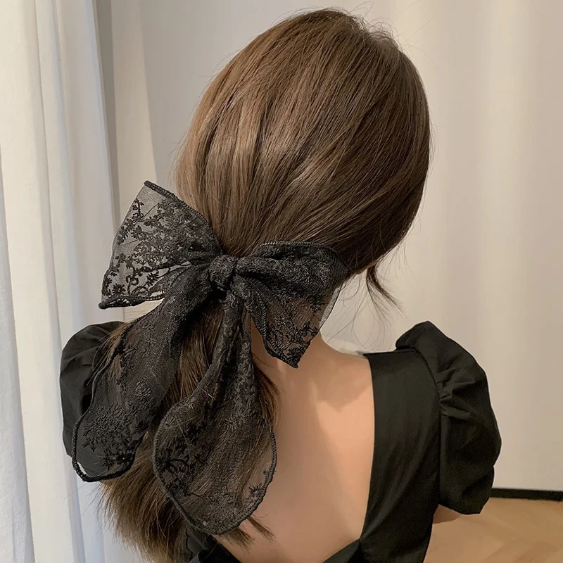 Horquillas con lazo de perlas de encaje para niña, pinzas para el pelo con lazo, pasadores de encaje blanco y negro, accesorios para el cabello para mujer, 2023