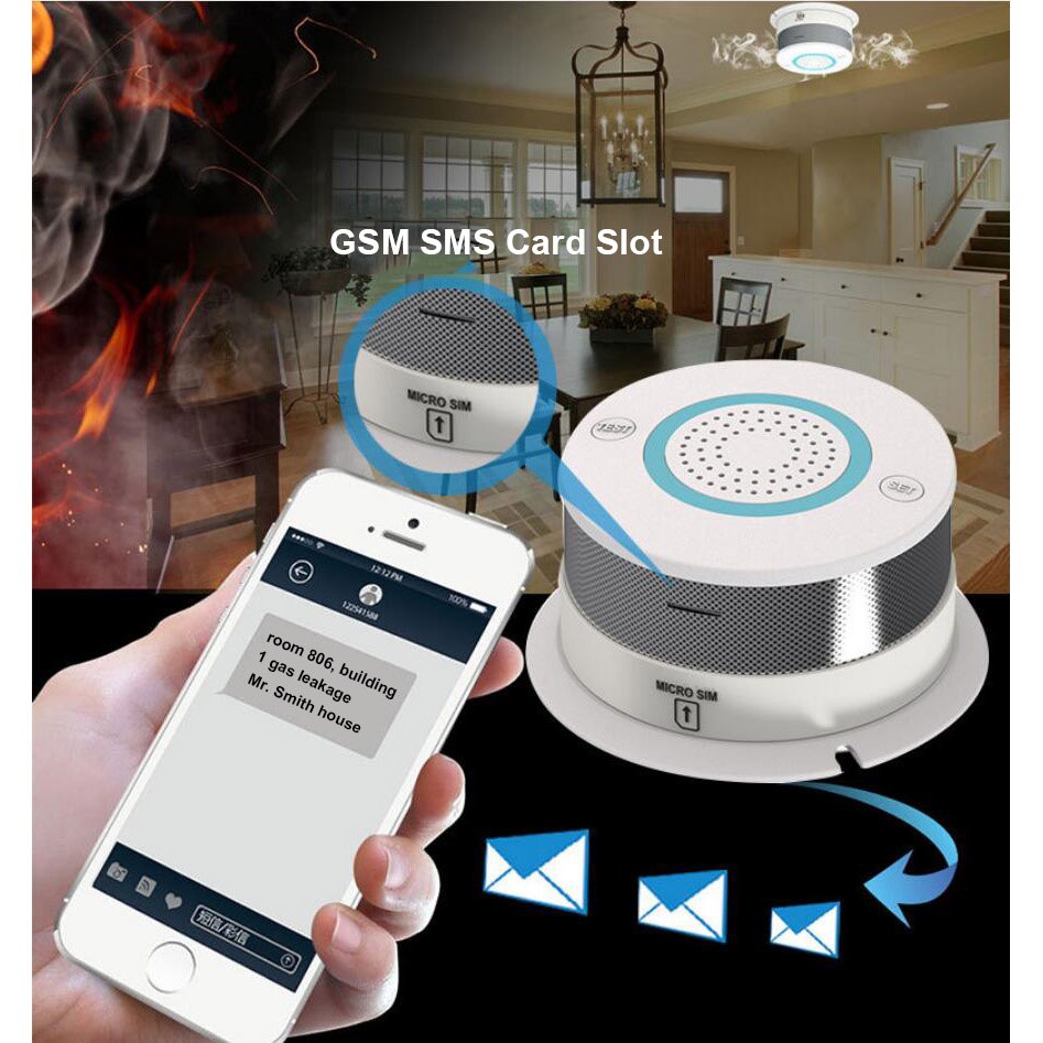 Gsm sms trådløs standalone røgdetektor sensor alarm brandalarmsensor til smart hjem køkkenhus sikkerhed gsm alarmsystem