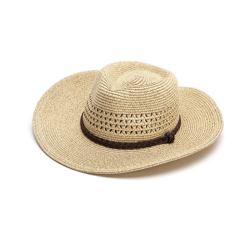 Man Straw Hat Wide Brim Beach Foldable Cap Big Bone Men Plus Size Fedora Hat 58CM 60CM 62CM: black / M58cm