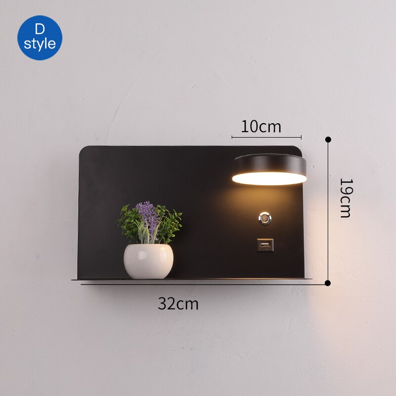 Led væglamper med kontakt og usb interface hvid sort lampe armatur gang gang belysning kunst armatur wandlamp: D usb blomst sort