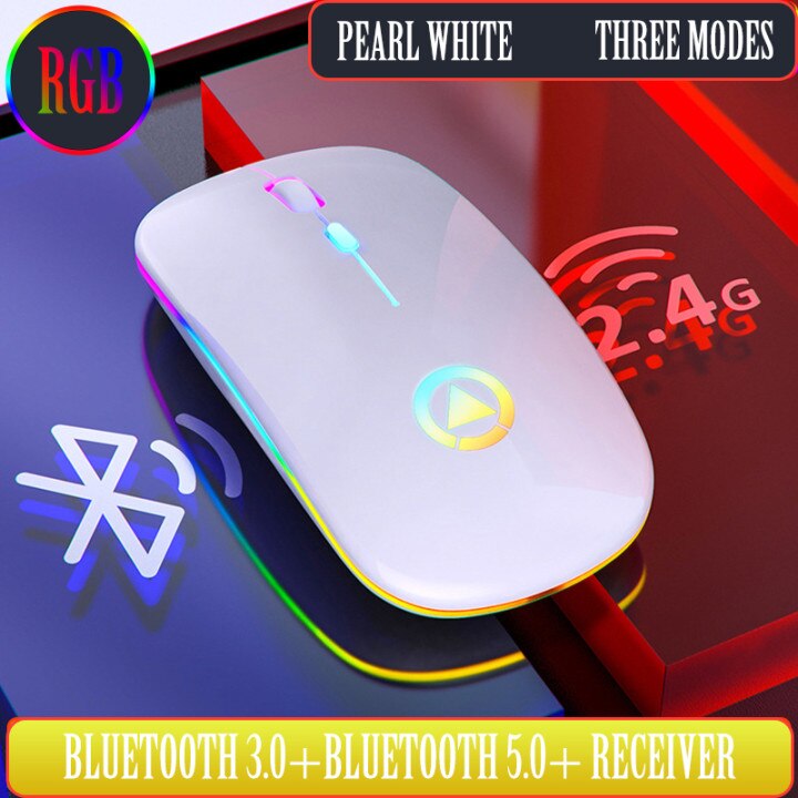 Wireless Bluethooth Mouse RGB Rechargeable Mouse Wireless Computer Silent Mouse LED Backlit Ergonomic Gaming Mouse For Laptop PC: white bluetooth