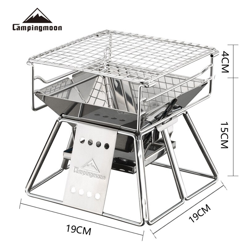 Campingmoon Outdoor Camping Picknick Ultra-Kleine Rvs Bbq Grill Draagbare Home Houtskool Bbq Kachel: Default Title