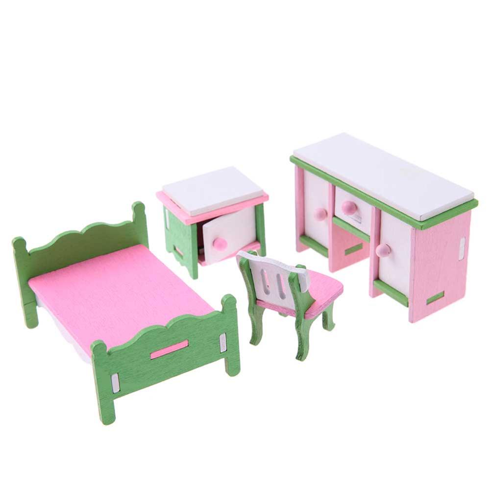 Pink Bathroom Furniture Bunk Bed House Furniture for Dolls Wood Miniature Furniture Wooden Toys for Children Birthday Xmas: 09