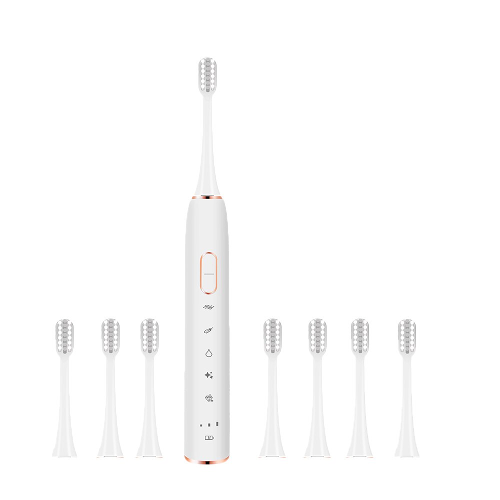 Electric Toothbrush S710 Ultrasonic Sonic toothbrush Wireless rechargeable battery IPX7 Waterproof extra brushes head: white and 8pcs head