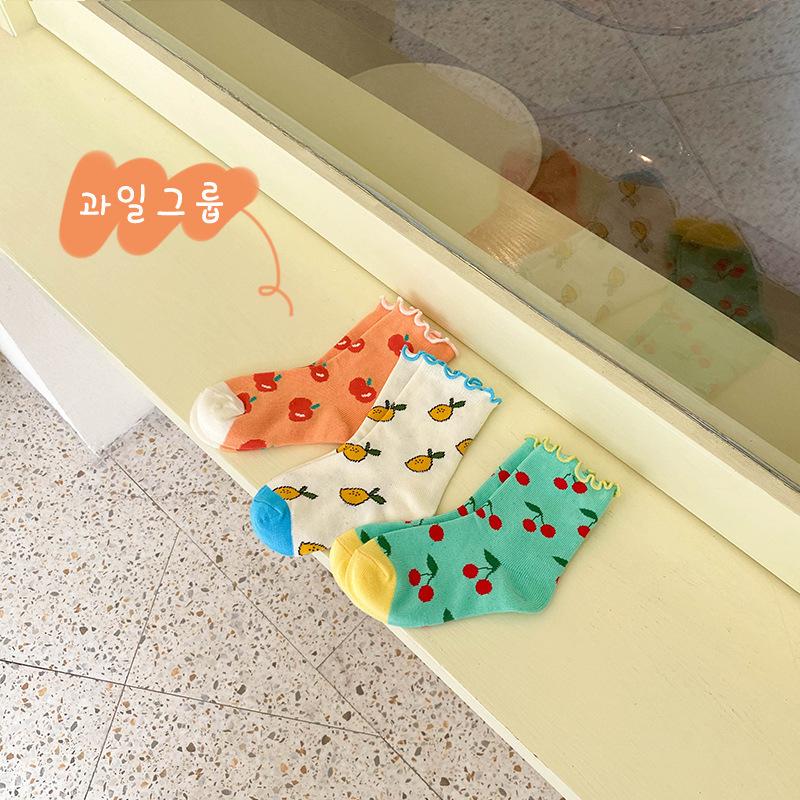 3 Paren/partij Meisjes Sokken Lente Bloem Fruit Animal Print Katoenen Baby Peuters Sokken Trendy Elastische Kinderen Zachte Prinses Sokken: 3pairs fruit / S(1-3T)