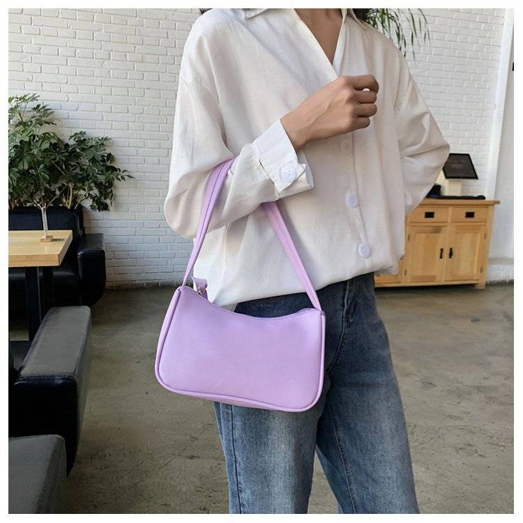 Soild Colour All Match Women Armpit Bags Simple Women Casual Small Baguette Handbags Soft PU Leather Ladies Armpit Bags