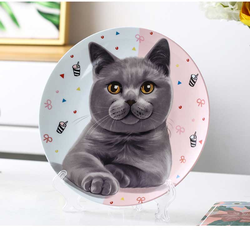 Bone China British Shorthair Cat Plate Cute Porcelain Bread Cake Dish Cartoon Dinner Plates Best For Cat Lover