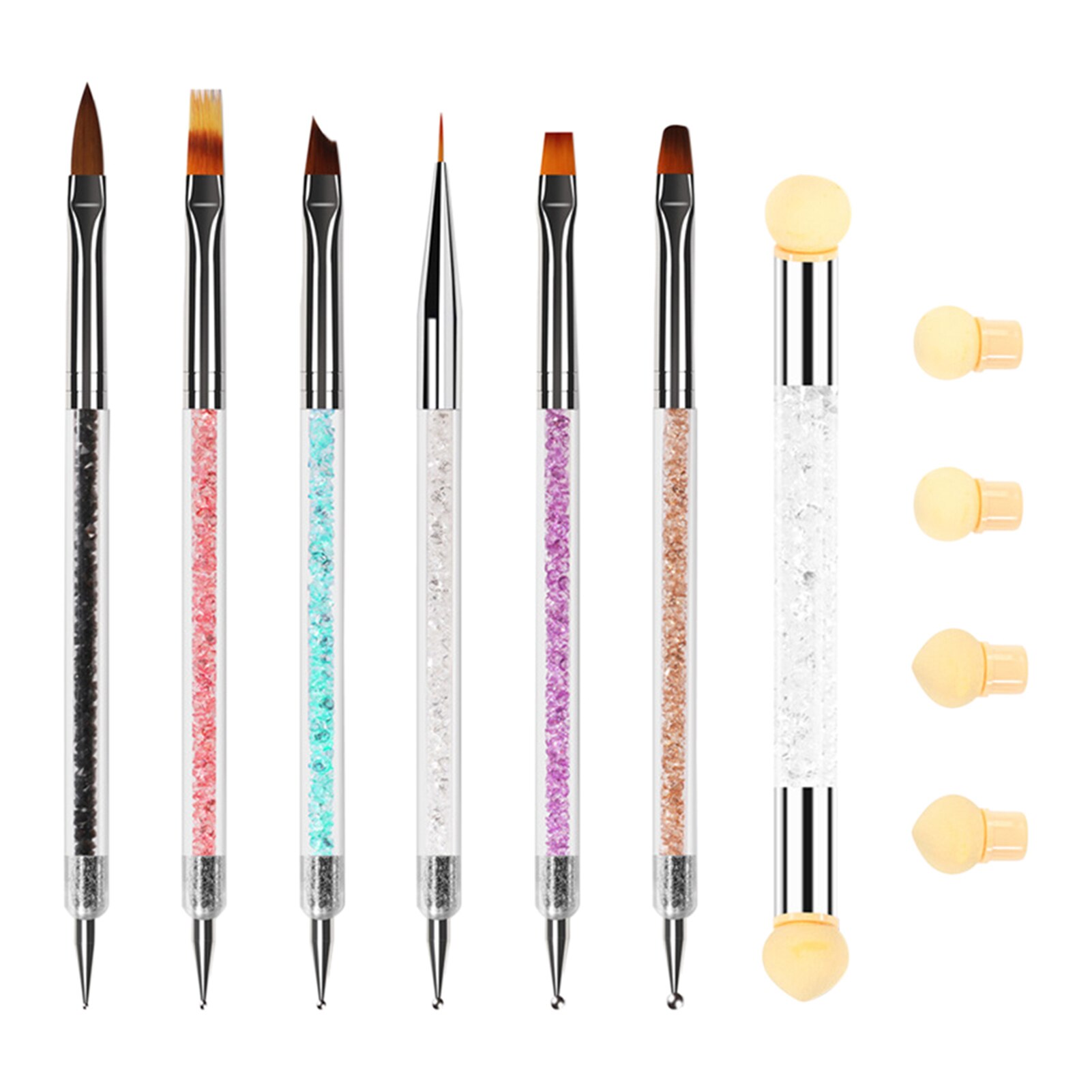 7pcs Beginners Drawing Tool Liner Brush Double Ended Lightweight Multifunction Salon Acrylic Nail Dotting Pen Set Home Portable: White