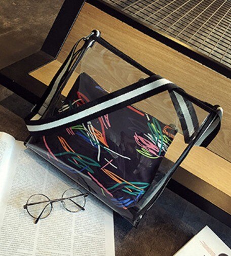 Women Transparent Beach Bag Female Two in one Shoulder Bag Large Summer Comfortable Clear bag: Style1