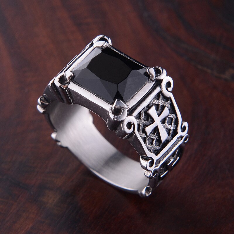 Anillo Vintage de circonita cruzada para hombre y mujer, accesorios de cristal negro para parejas, anillos de compromiso góticos para mujer