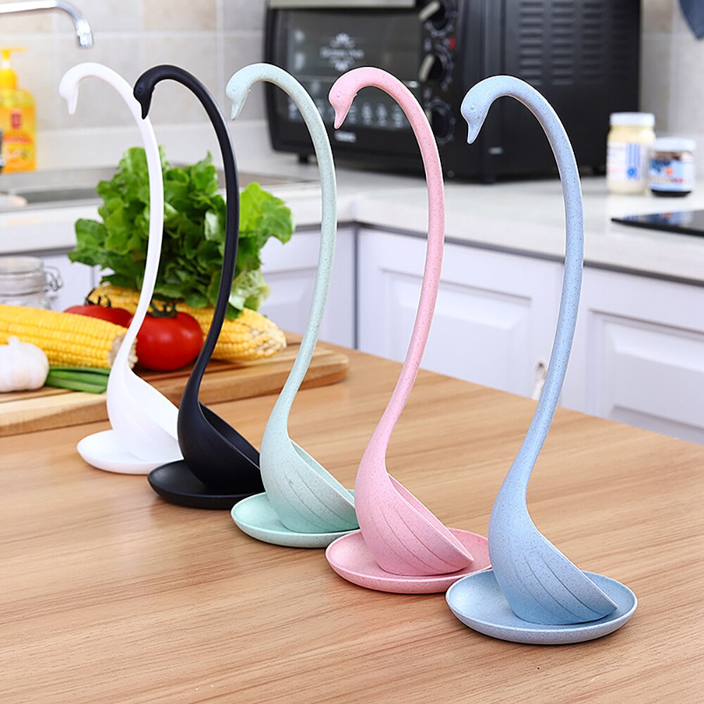 1Set Kitchen Swan Soup Spoon Long Handle Porridge Monster Spoon With Tray Kitchen Cooking Tools Tableware Cooking Accessories