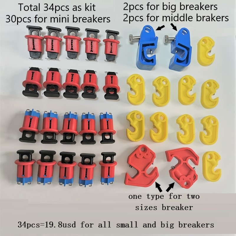 34pcs/lot multi pole MCB lockout pis pos lockout master lockout 1P 2P 3P 4P breaker lockout