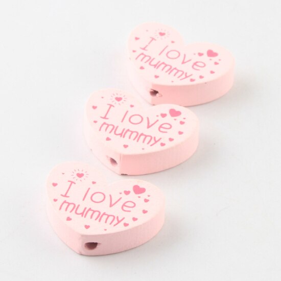 10pcs/lot Wooden DIY (I love mummy) Heart-Shaped Wooden Beads For Children's Toys & Pacifier Clip Spacer Beads: Color 1