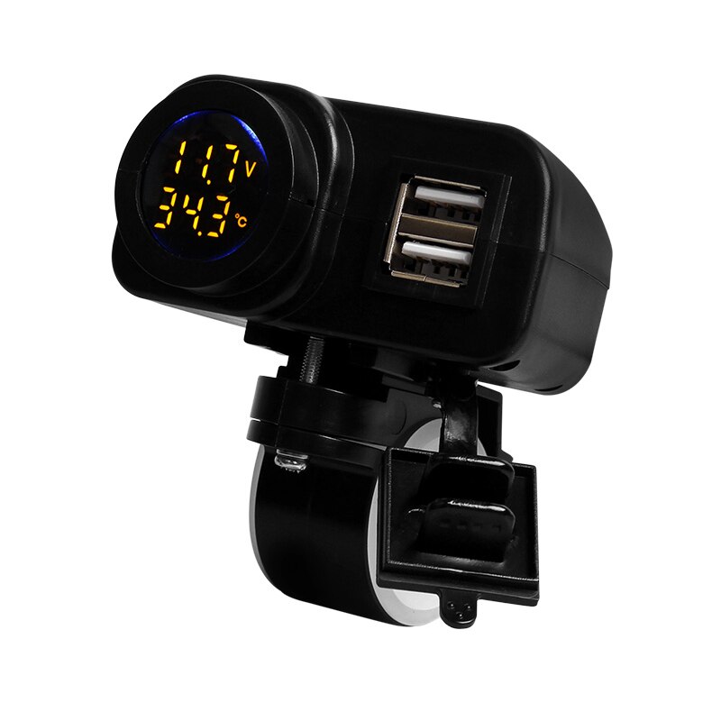 Motorcycle Digital Display Waterproof Phone Charger Dual USB Charger Voltmeter Thermometer For Cell Phone