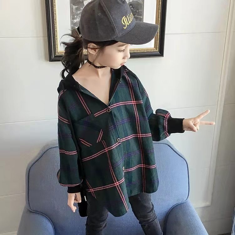 Hot 2022 bambini camicetta ragazza cotone verde/rosso camicie a quadri per adolescenti primavera autunno moda giacca Cardigan con cappuccio 3-13 anni