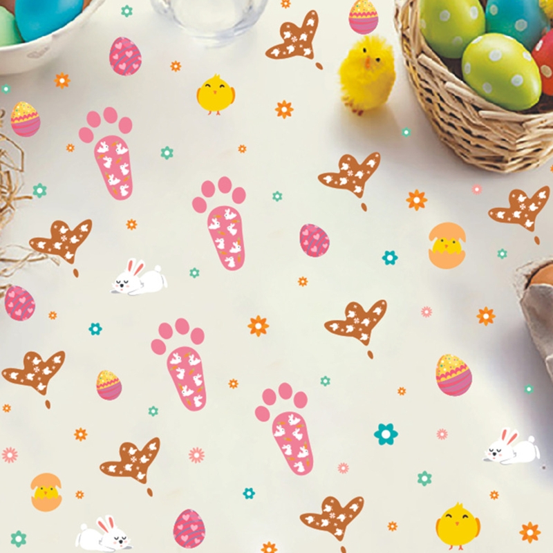 Easter Stickers Cartoon Bunny Egg Footprint Decal Window Glass Wallpaper for Home Bedroom Living Room Door Wall Decoration GXMA