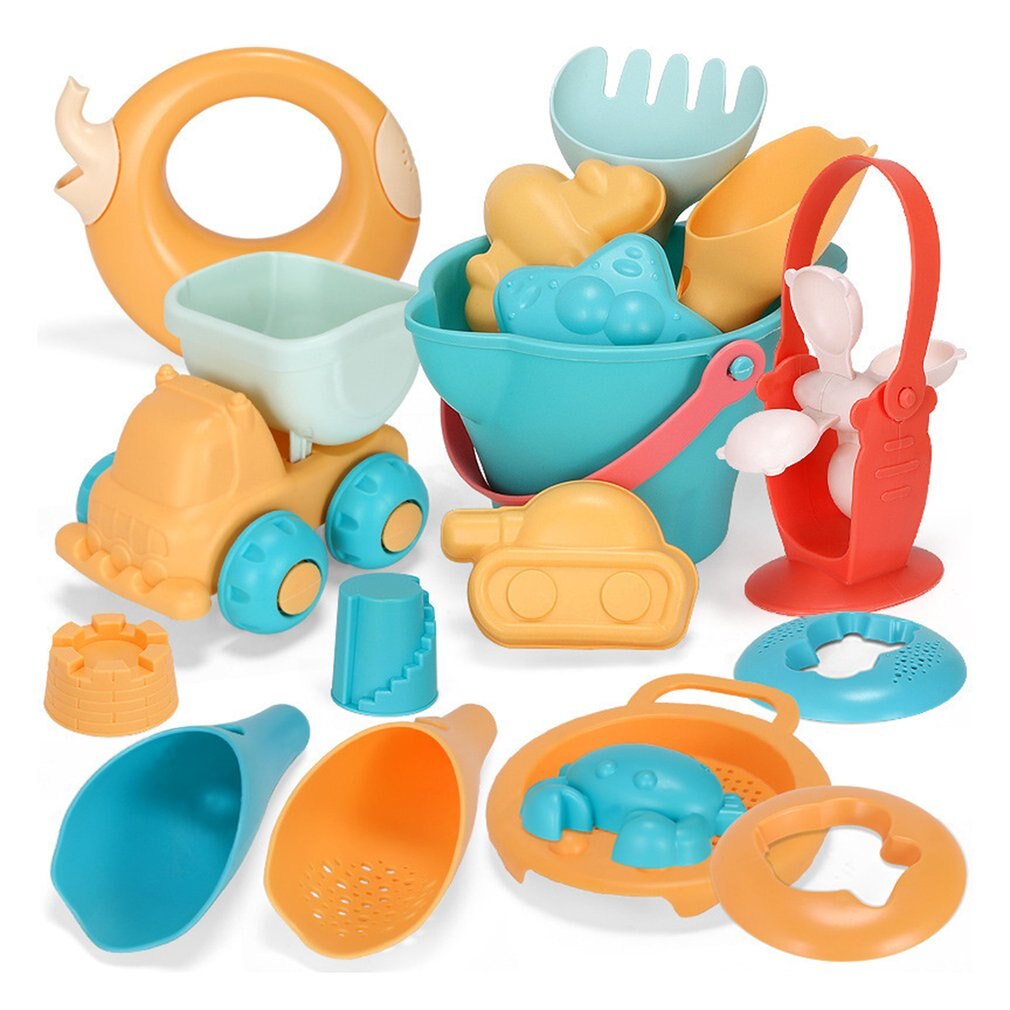 Juguetes de playa para niños, kit de juguetes playeros infantiles, baldes, palas, caja de arena, rastrillo, animales marinos de goma suave para niños pequeños, 5-17 uds.