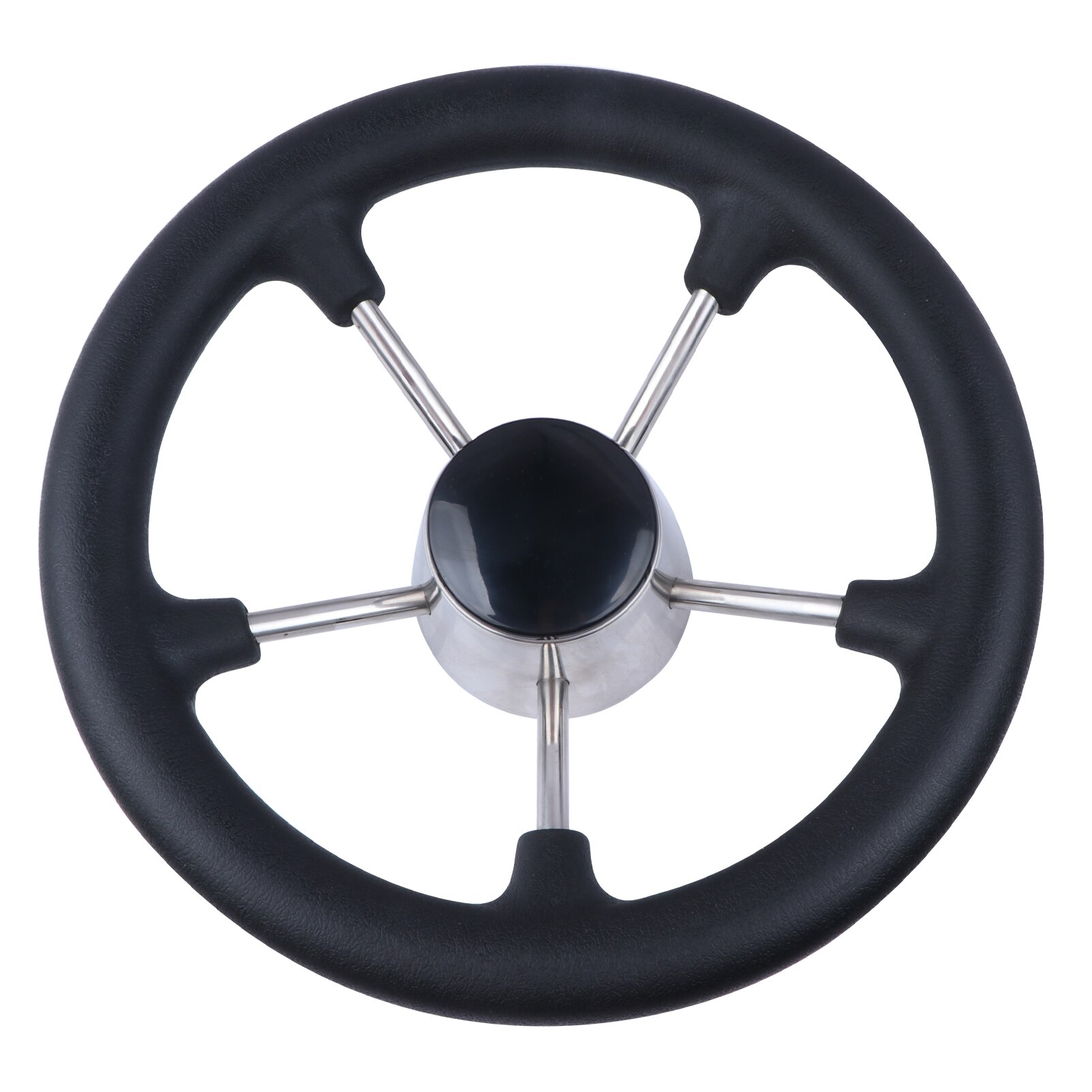 Boat Accessories Marine 11 Inch stainless steel 5 Spoke Destroyer Steering Wheel with Black Foam: No knob