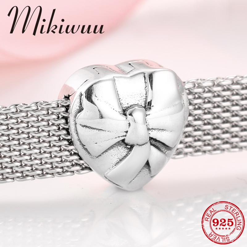 Genuine 925 Sterling Silver Bow Charms bead clips fit reflection charms Bracelet for Women jewelry making