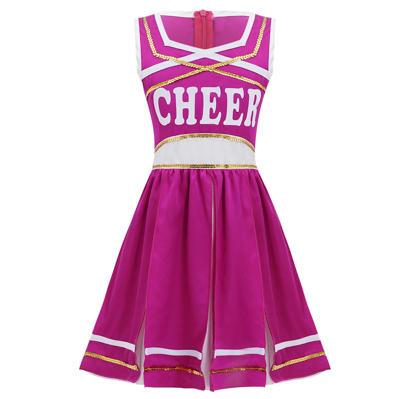 Kinderen Meisjes Mouwloze Brief Afdrukken Kriskras Voorzijde Pailletten Versierd Onzichtbare Rits Terug Patchwork Cheerleading Dans Jurk: Hot Pink / 8