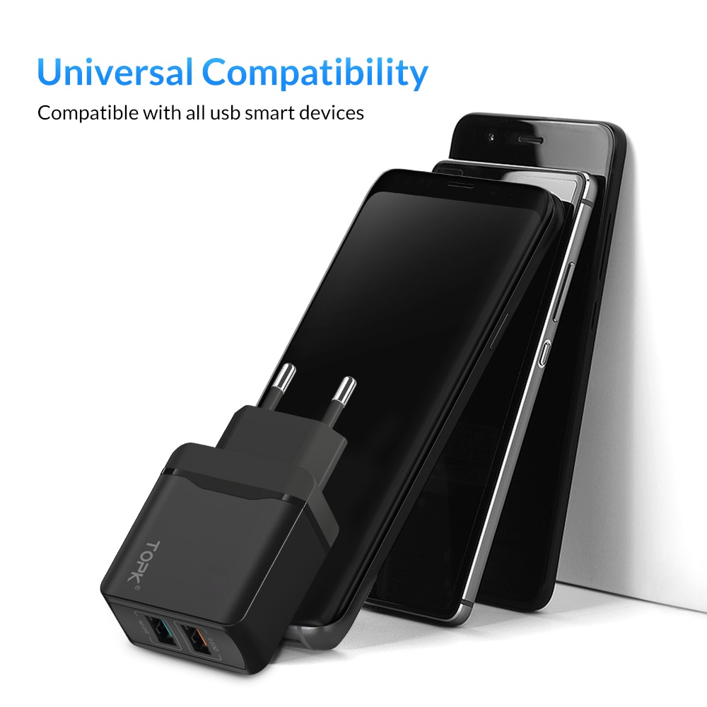 TOPK quick charge 3.0 EU Charger for xiaomi usb charger for iphone x xs xr fast mobile charger for Samsung phone charger