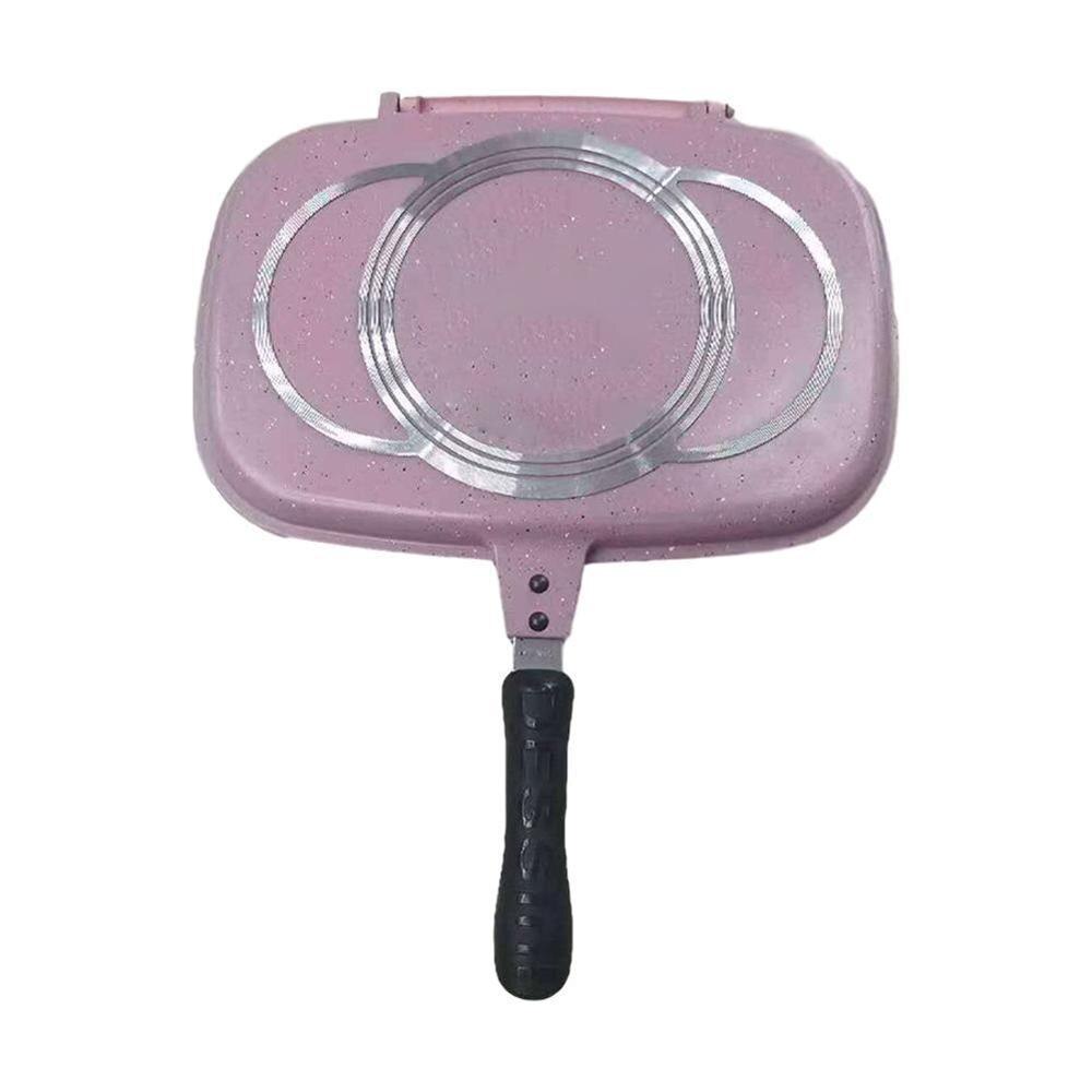 32cm Double Side Grill Fry Pan Cookware Aluminum Accessories Tool Cooking Kitchen Steak Face Pan: Pink