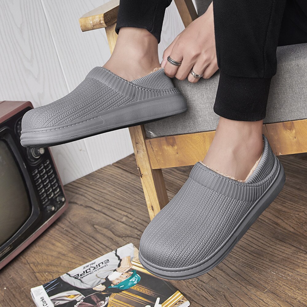Men Winter EVA Slippers Waterproof Indoor Casual Warm Plush Slippers Cotton Fur Slippers Home Slippers Men Shoes