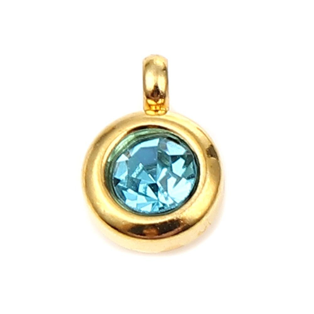 DoreenBeads Edelstahl Gold Farbe Charms Runde Multicolor Glas Anhänger DIY Machen Ohrringe Schmuck 9mm x 7mm, 2PCs: Sky Blue