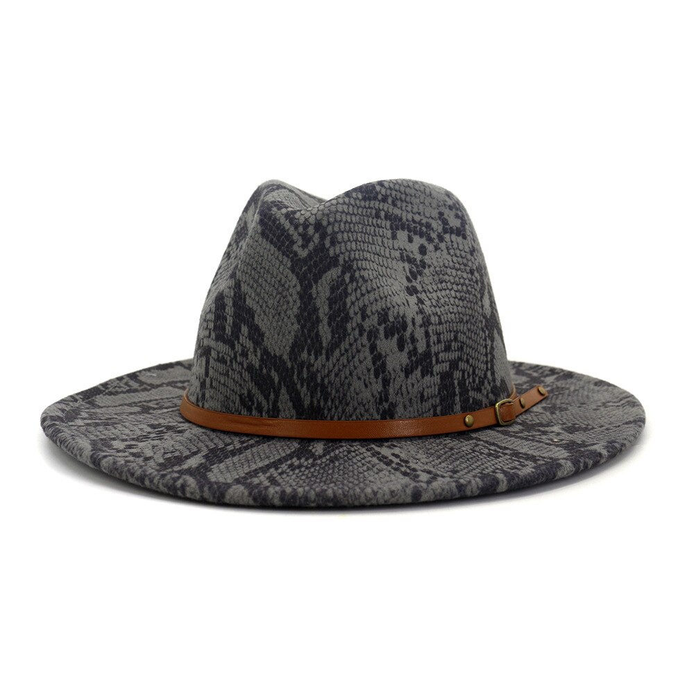 Autumn Winter Snakeskin pattern Fedora Top Jazz Hats Wide Brim Fedora Hats for Woman: 5
