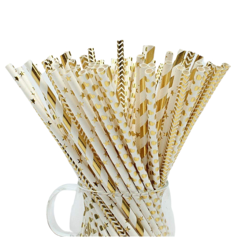100 Pcs Party Papier Rietjes Streep Dots Sterren Wegwerp Papier Rietjes Voor Feestartikelen Verjaardag Bruiloft Biologisch Afbreekbaar: D