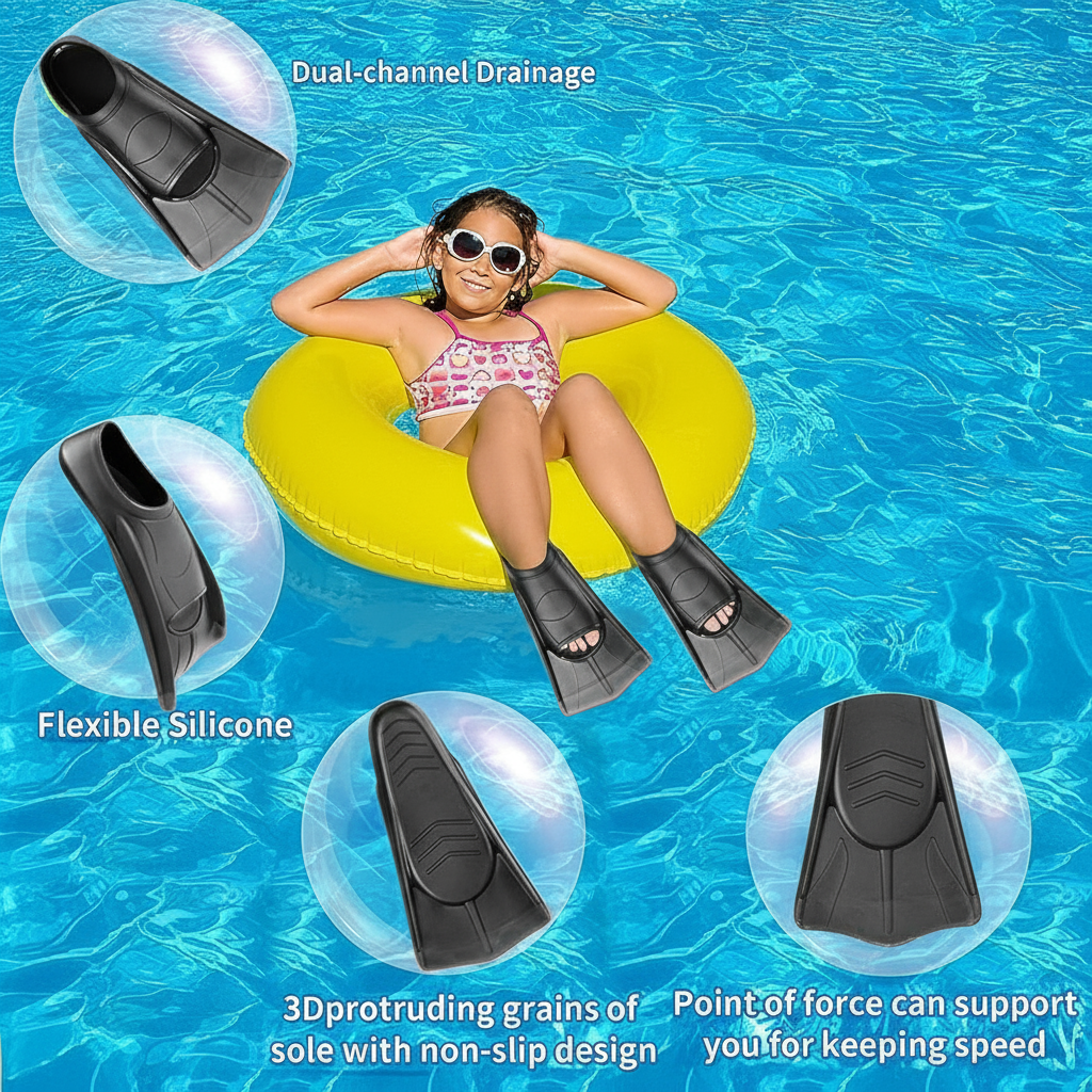 Silicone Fins Swim Training Snorkel Short Diving Flippers Frog Shoes Men Women Breaststroke Freesnorkel Swimming